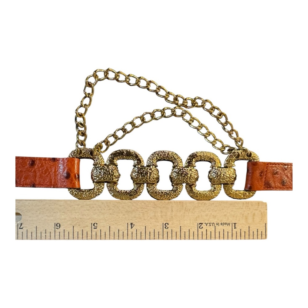 Vtg Doncaster‎ Gold Statement Belt M Ostrich Leather Made in Italy - Picture 11 of 12